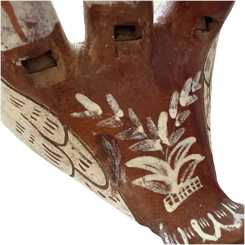 Vintage Peruvian Pottery‎ Bird Whistle Vintage 3 Birds Folk Art Figurine Redware